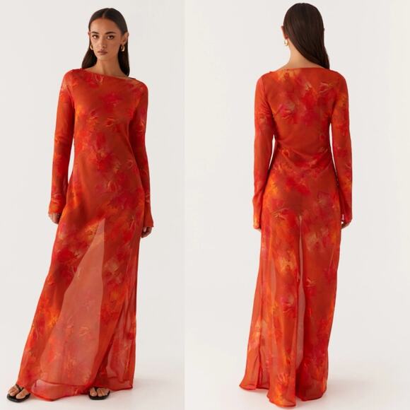 Peppermayo Dresses & Skirts - Peppermayo Lorde Maxi dress semi-sheer Amber Size 4 boho summer resort wear Goth
